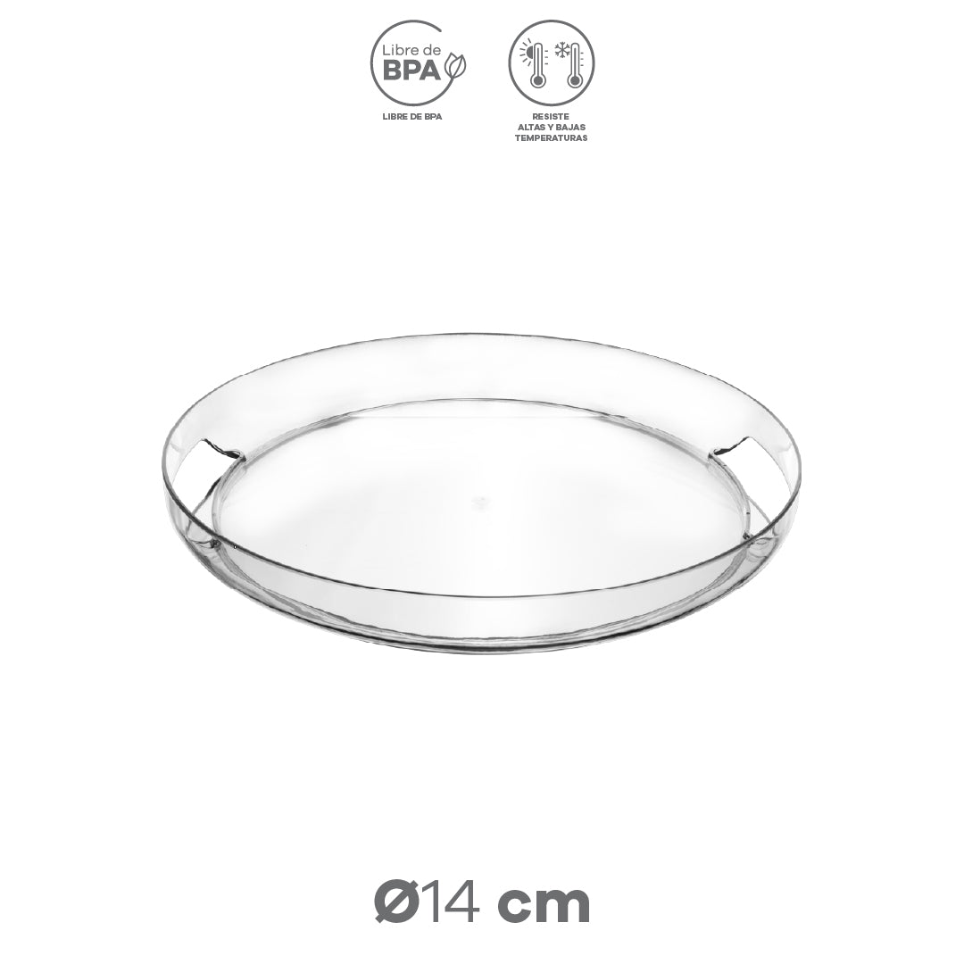 Charola Redonda Transparente de 36 cm con Asas Integradas