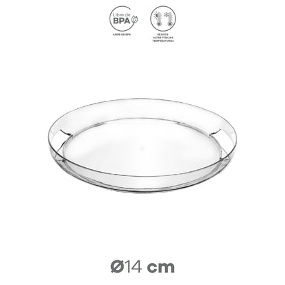 Charola Redonda Transparente de 36 cm con Asas Integradas