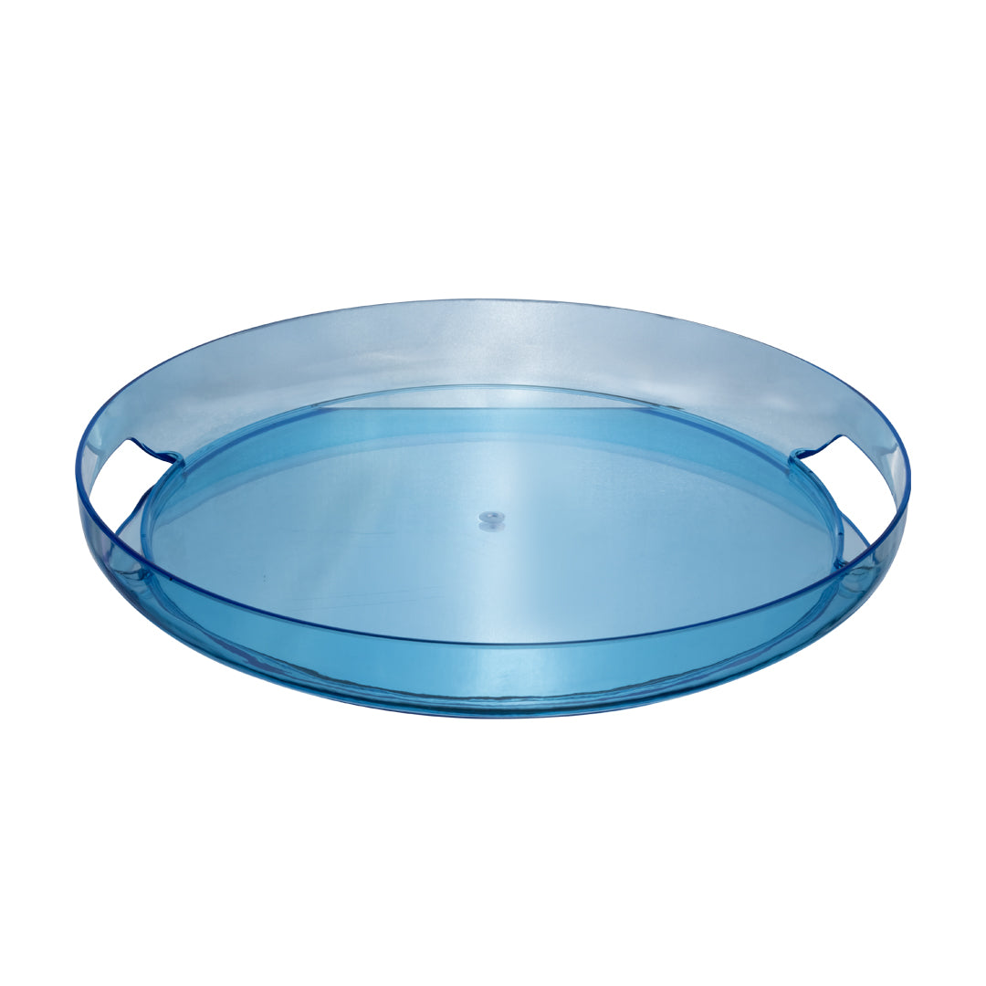 Charola Redonda Transparente Azul de 36 cm con Asas