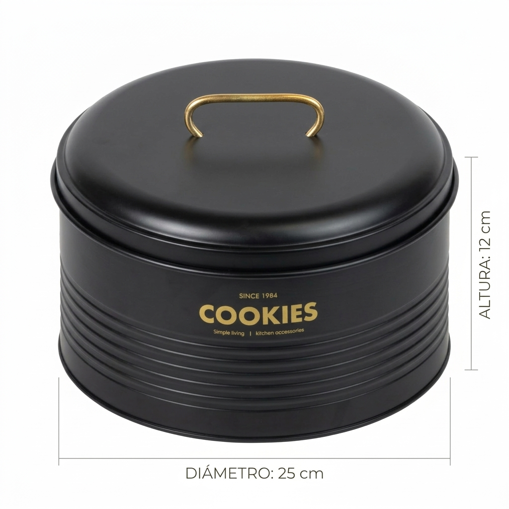 Contenedor Metálico Retro Redondo Negro Mate - Cookies