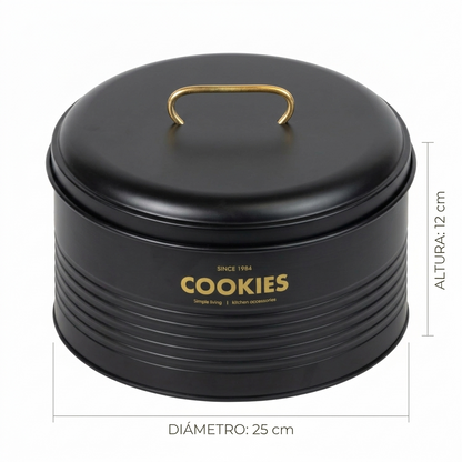 Contenedor Metálico Retro Redondo Negro Mate - Cookies