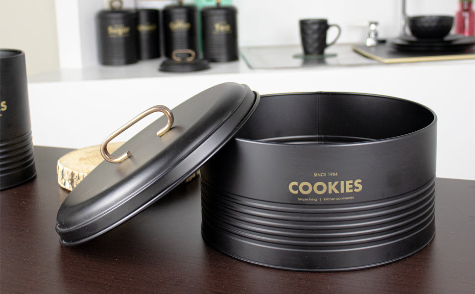 Contenedor Metálico Retro Redondo Negro Mate - Cookies