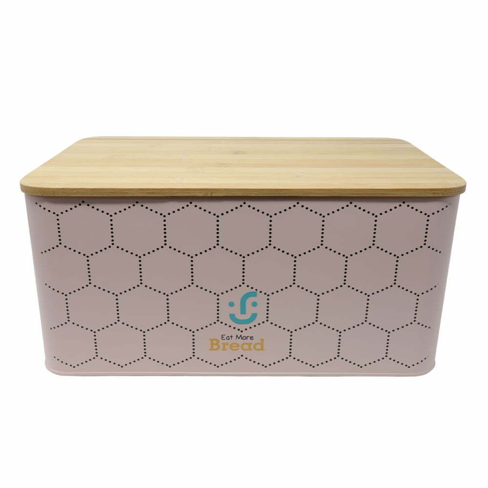 Contenedor Metálico Rectangular con Tapa de Bambú - Panera