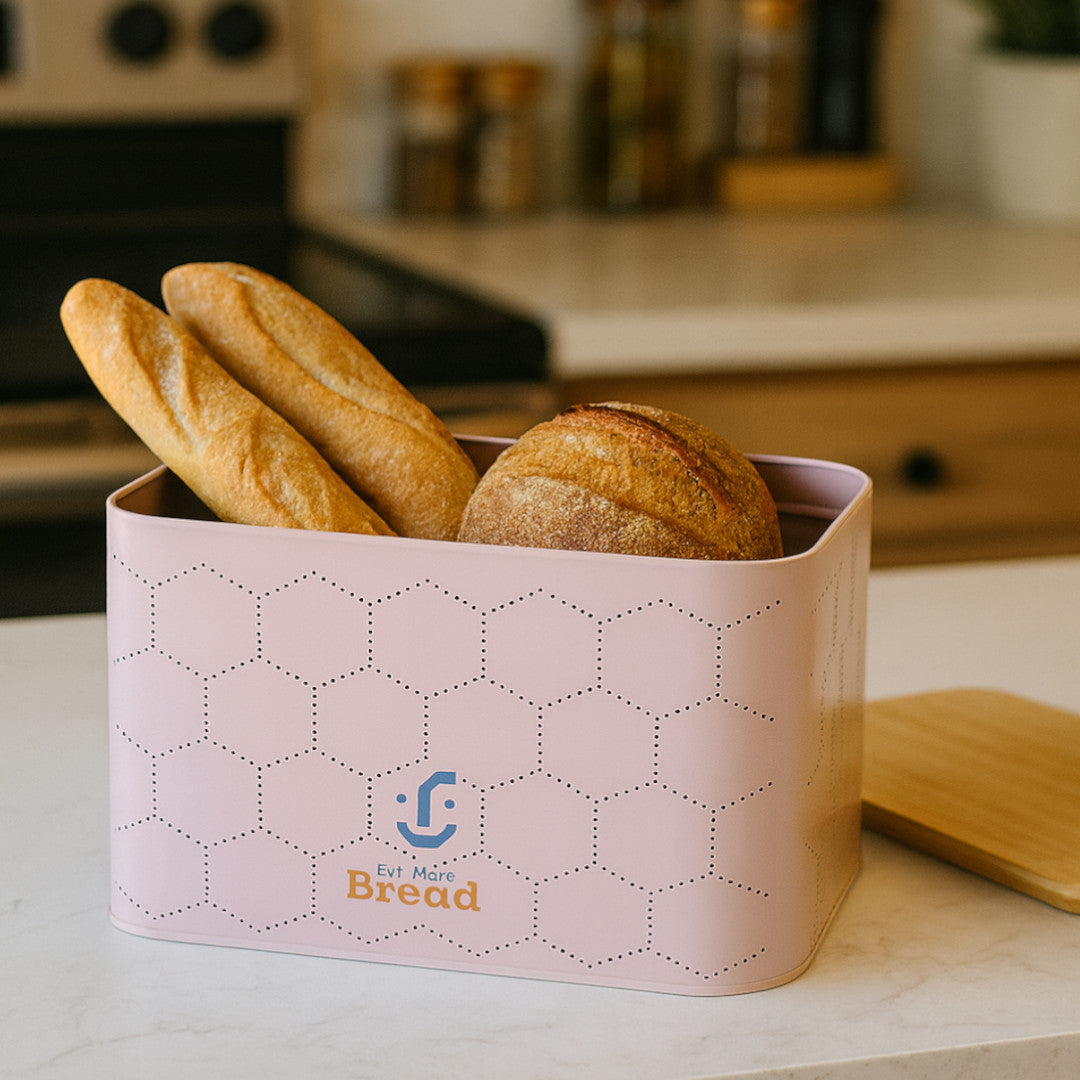 Contenedor Metálico Rectangular con Tapa de Bambú - Panera