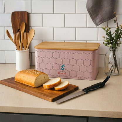 Contenedor Metálico Rectangular con Tapa de Bambú - Panera