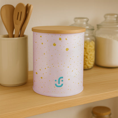 Juego de 3 Contenedores Cilíndricos Metálicos -Tapa de Bambú