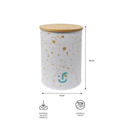 Juego de 2 Contenedores Cilíndricos Metálicos - Tapa de Bambú