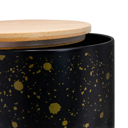 Juego de 3 Contenedores Cilíndricos Metálicos -Tapa de Bambú