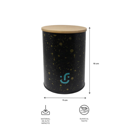 Juego de 2 Contenedores Cilíndricos Metálicos - Tapa de Bambú