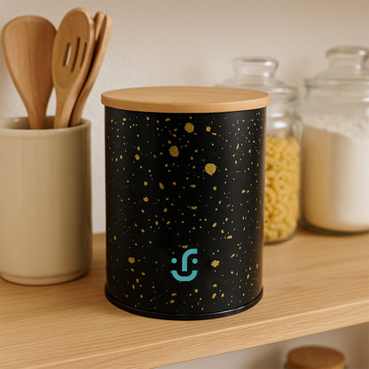 Juego de 2 Contenedores Cilíndricos Metálicos - Tapa de Bambú