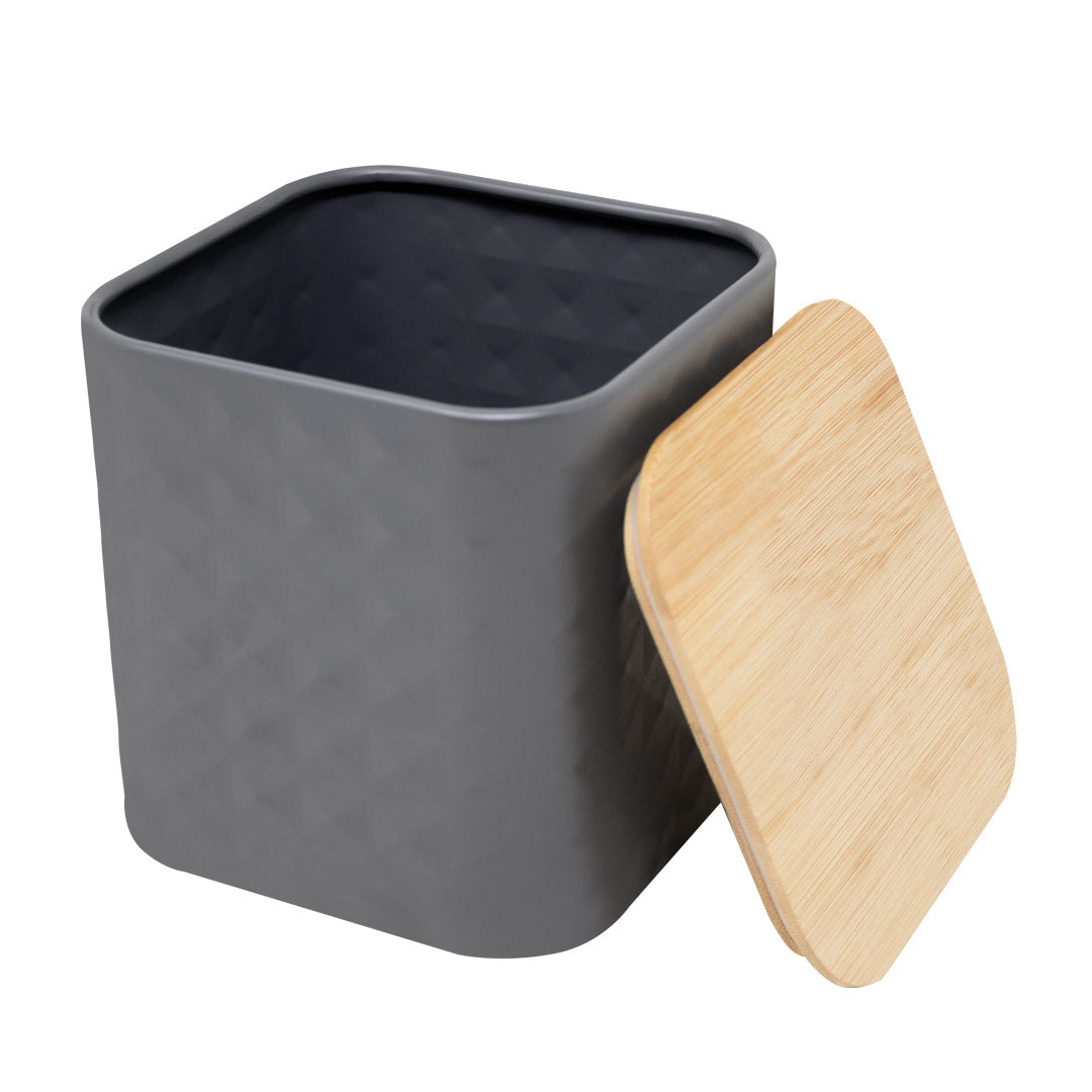 Contenedor Cuadrado Gris Oscuro con Tapa de Madera