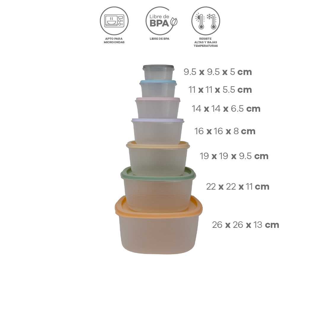 Set de 7 Contenedores Cuadrados para Alimentos