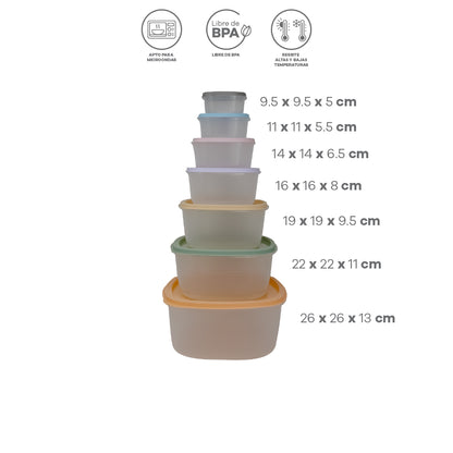 Set de 7 Contenedores Cuadrados para Alimentos