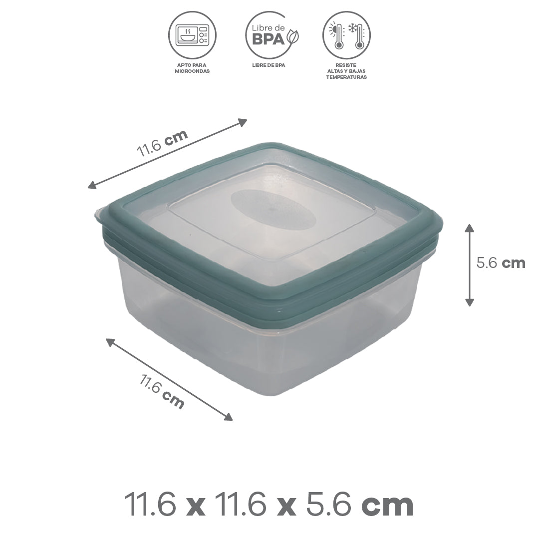 Contenedor para Comida Cuadrado Transparente con Tapa Verde 0.5 L