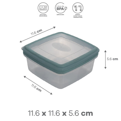 Contenedor para Comida Cuadrado Transparente con Tapa Verde 0.5 L