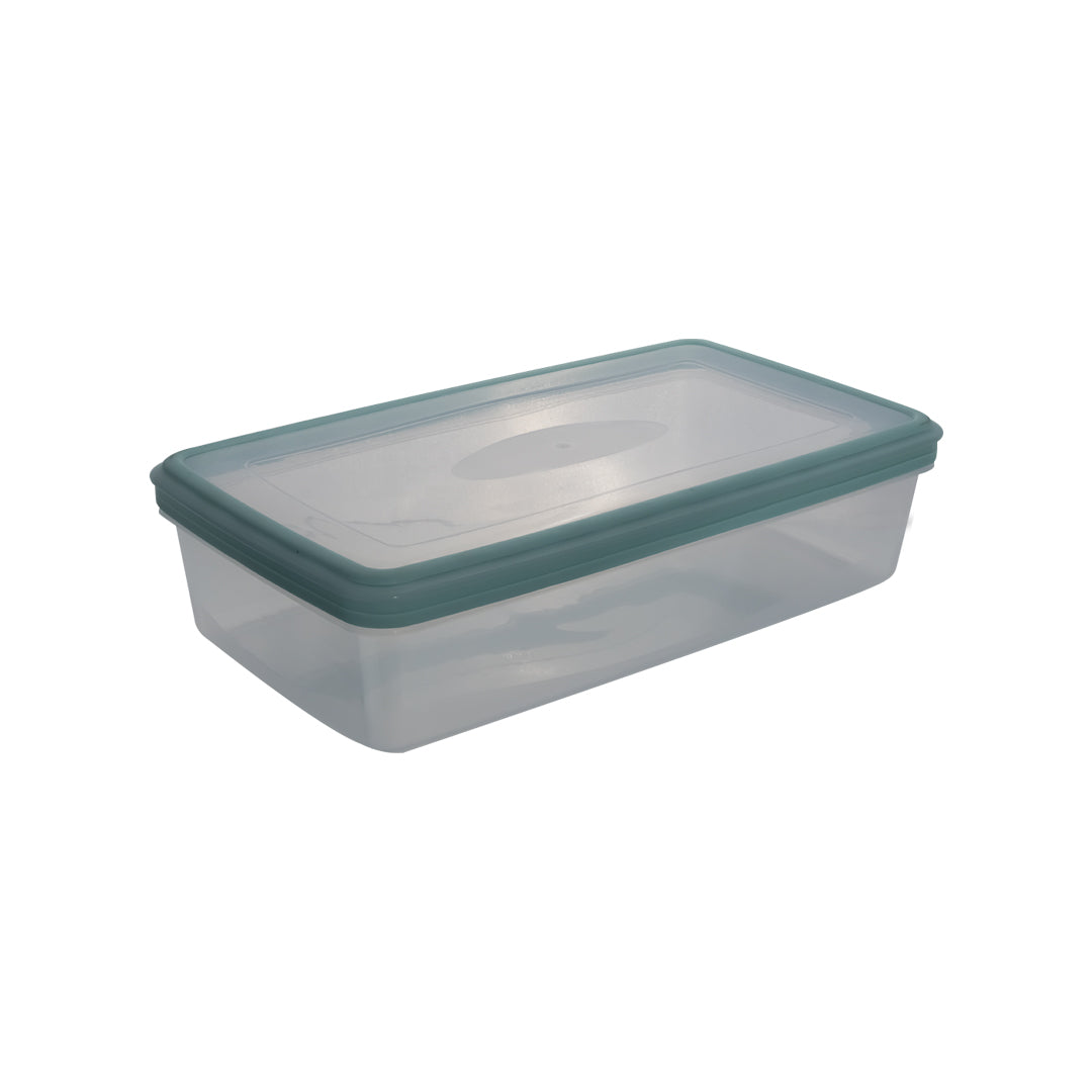 Contenedor para Comida Rectangular Transparente con Tapa Verde 1.5L