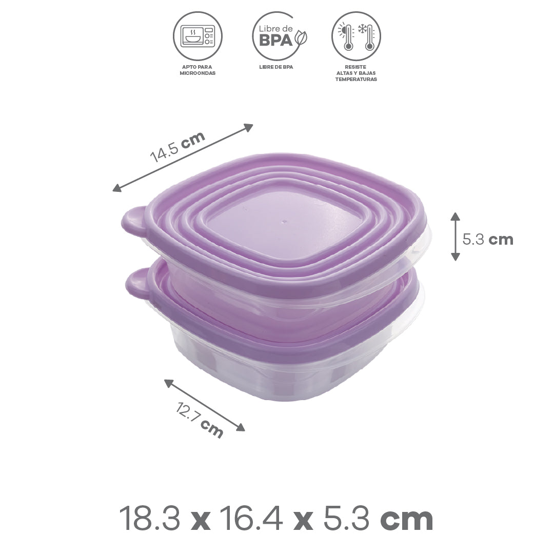 Set de 2 Contenedores Cuadrados con Tapa Morada
