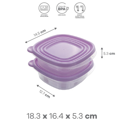Set de 2 Contenedores Cuadrados con Tapa Morada
