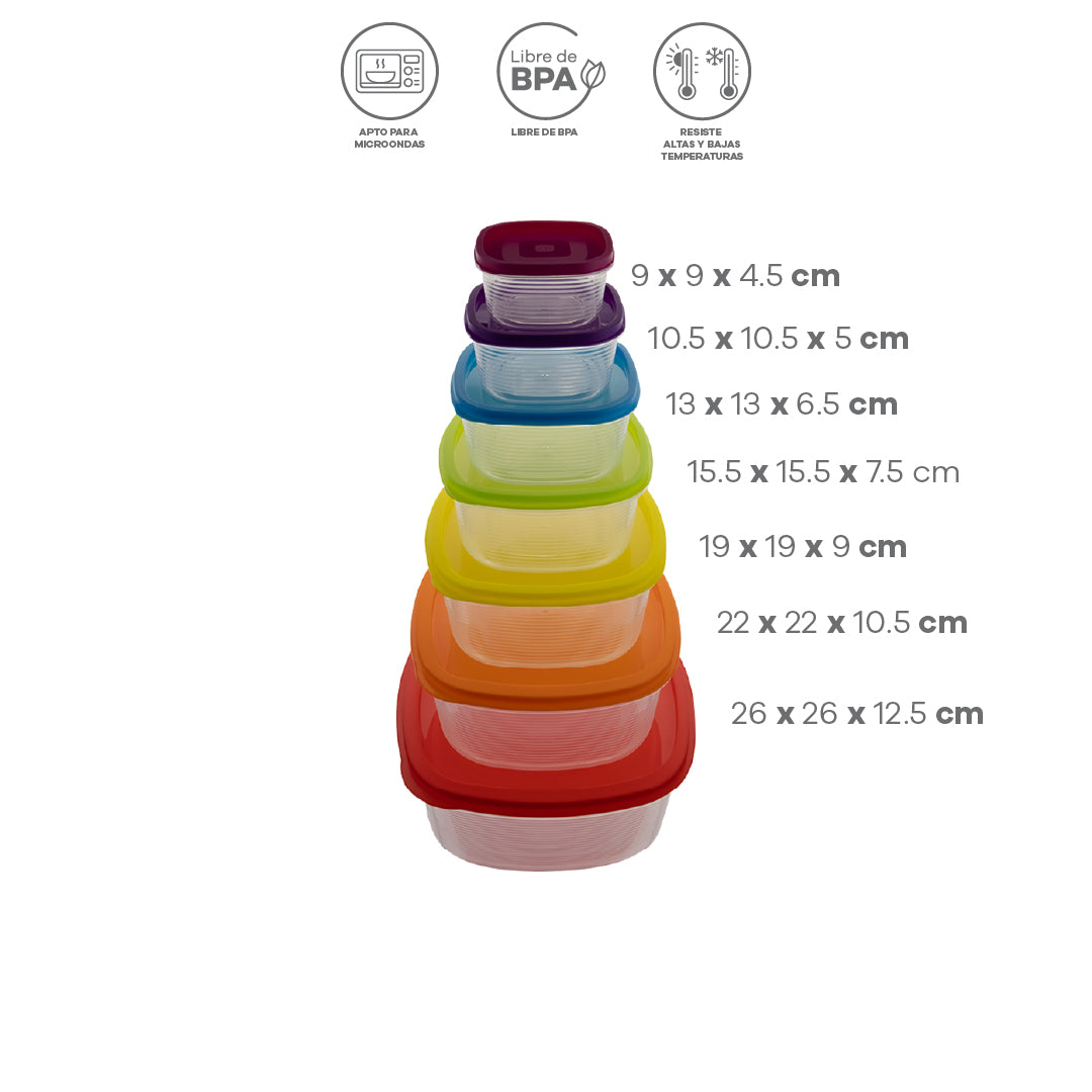Set de 7 Contenedores Cuadrados - Varios Colores