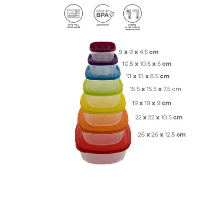 Set de 7 Contenedores Cuadrados - Varios Colores