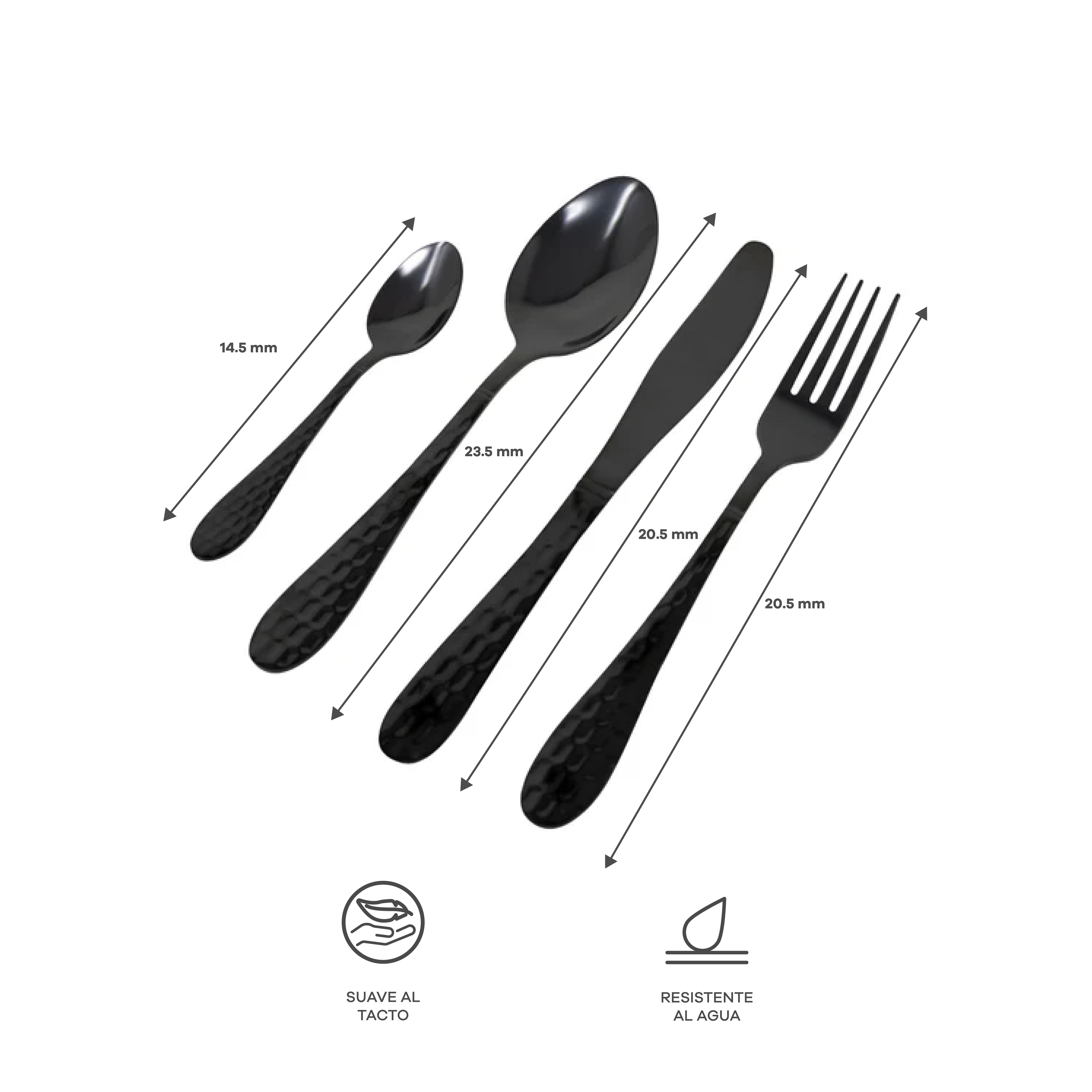 Set de Cubiertos Color Negro para 4 personas - 16 piezas