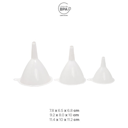 Embudo - Set de 3 Piezas de Plástico Blanco