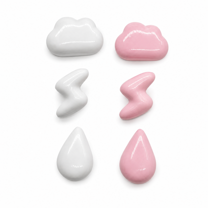 Set de 6 Imanes Figuras de Nube - Rosa con Blanco