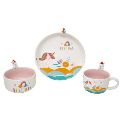 Vajilla Individual figura 3D Unicornio- Cerámica Multicolor 3 piezas