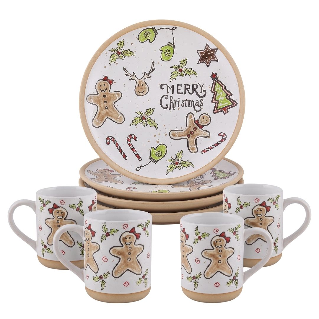 Set de Plato y Taza para 4 Personas - 8 Piezas Merry Christmas