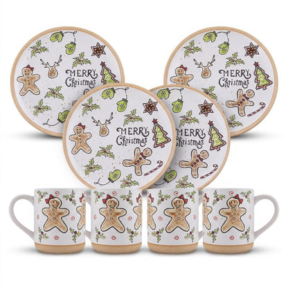 Set de Plato y Taza para 4 Personas - 8 Piezas Merry Christmas