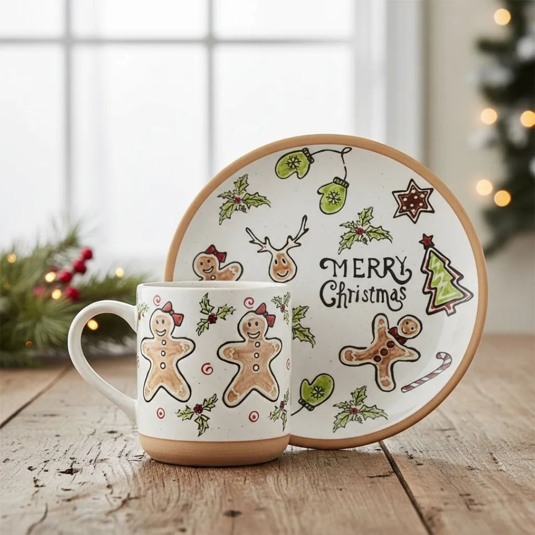 Set de Plato y Taza para 4 Personas - 8 Piezas Merry Christmas