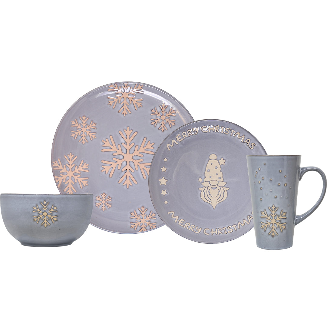 Vajilla Merry Christmas Set Individual - Cerámica Gris 4 piezas