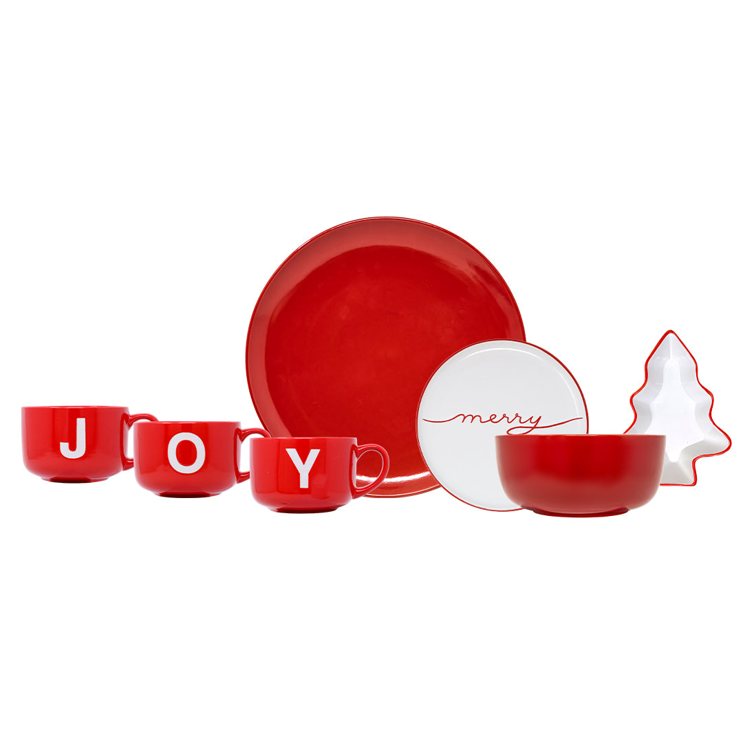 Vajilla Joy Navidad Set Individual - Cerámica Roja 7 piezas