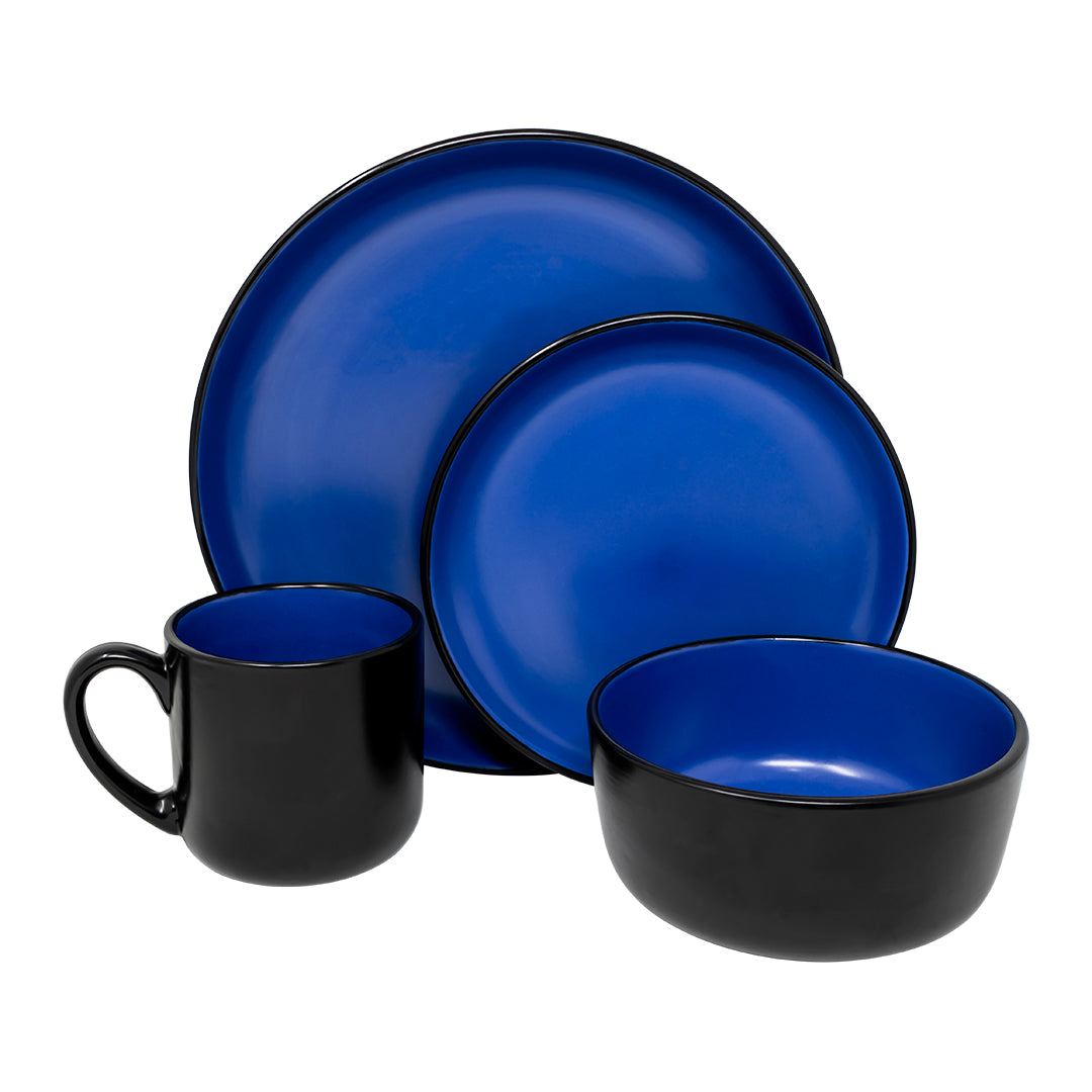 Vajilla NATTBLA Set Individual - Cerámica Azul y Negra 4 piezas