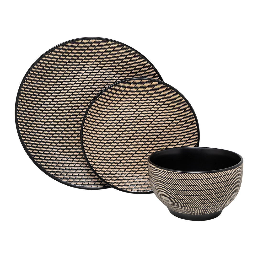 Vajilla HEDDA Set Individual - Cerámica Café con Rayas 4 piezas