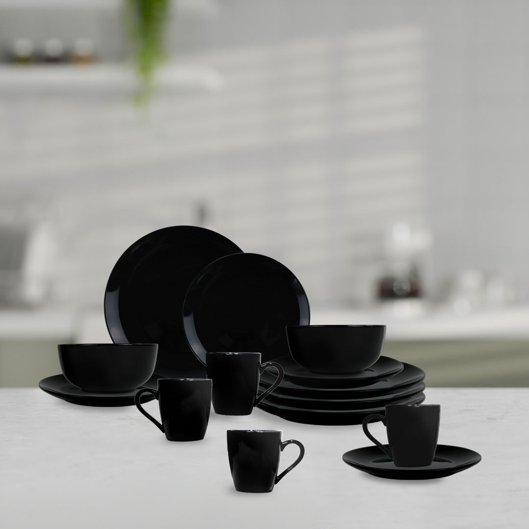 Vajilla BLACK para 4 Personas - Cerámica Negra 16 piezas
