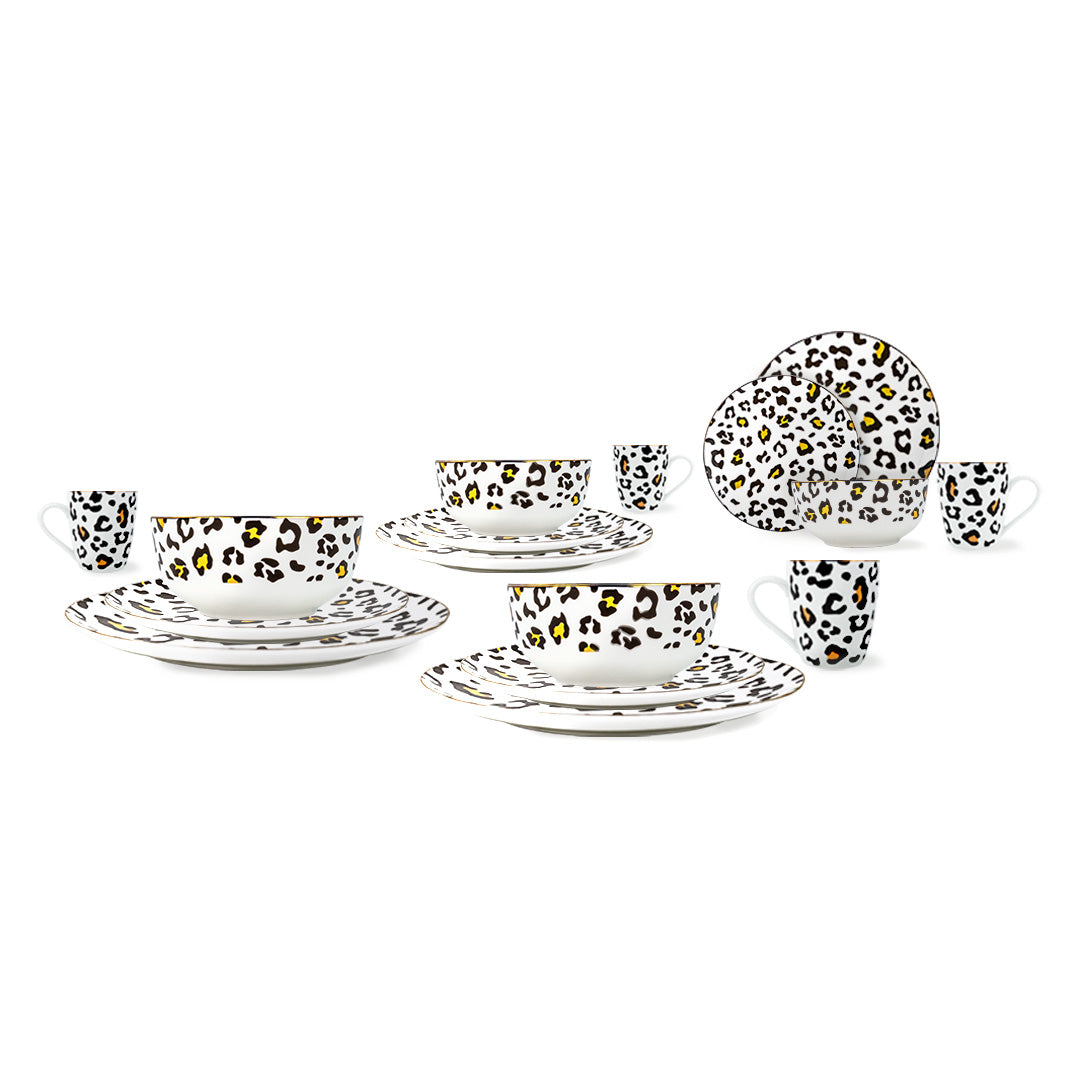 Vajilla Animal Print para 4 Personas - Cerámica Estampada 16 piezas