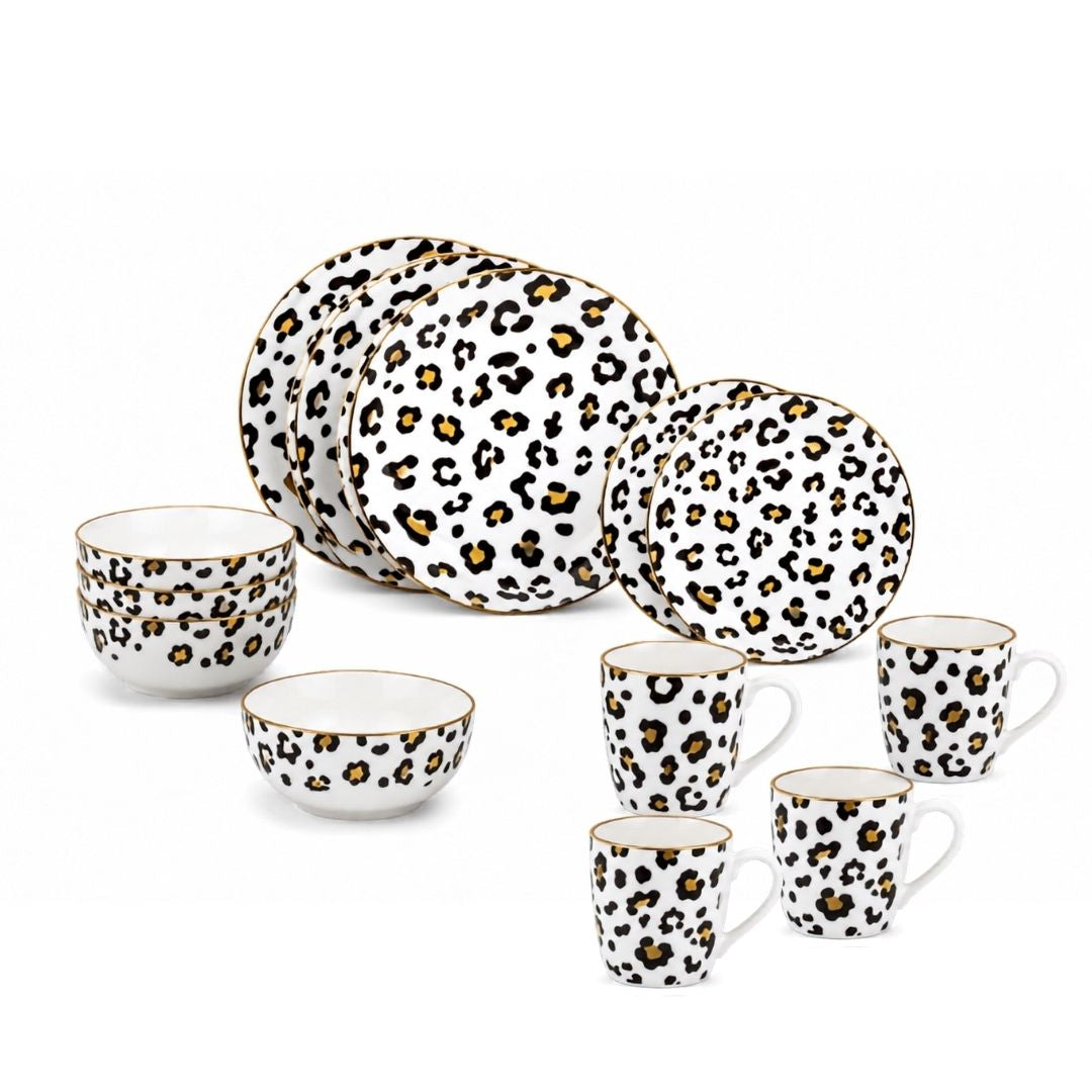 Vajilla Animal Print para 4 Personas - Cerámica Estampada 16 piezas