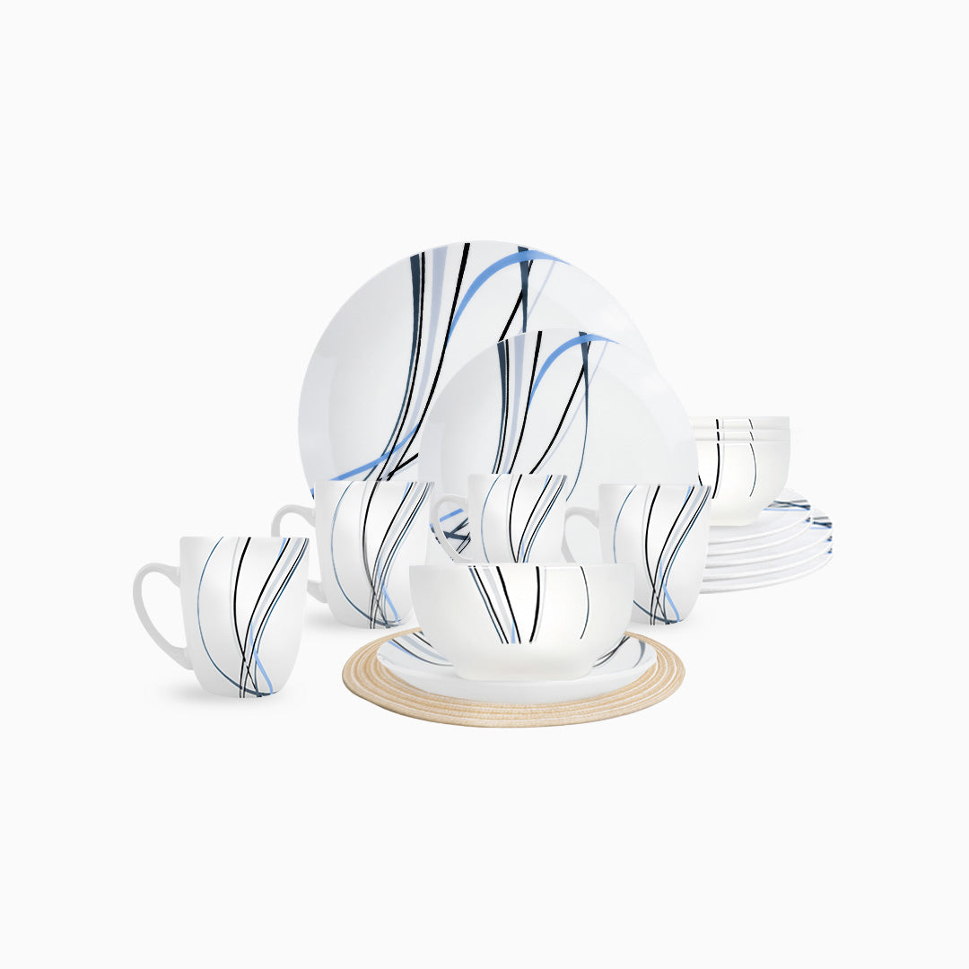 Vajilla Linnéa para 4 Personas - Cerámica Azul/Blanca 16 piezas