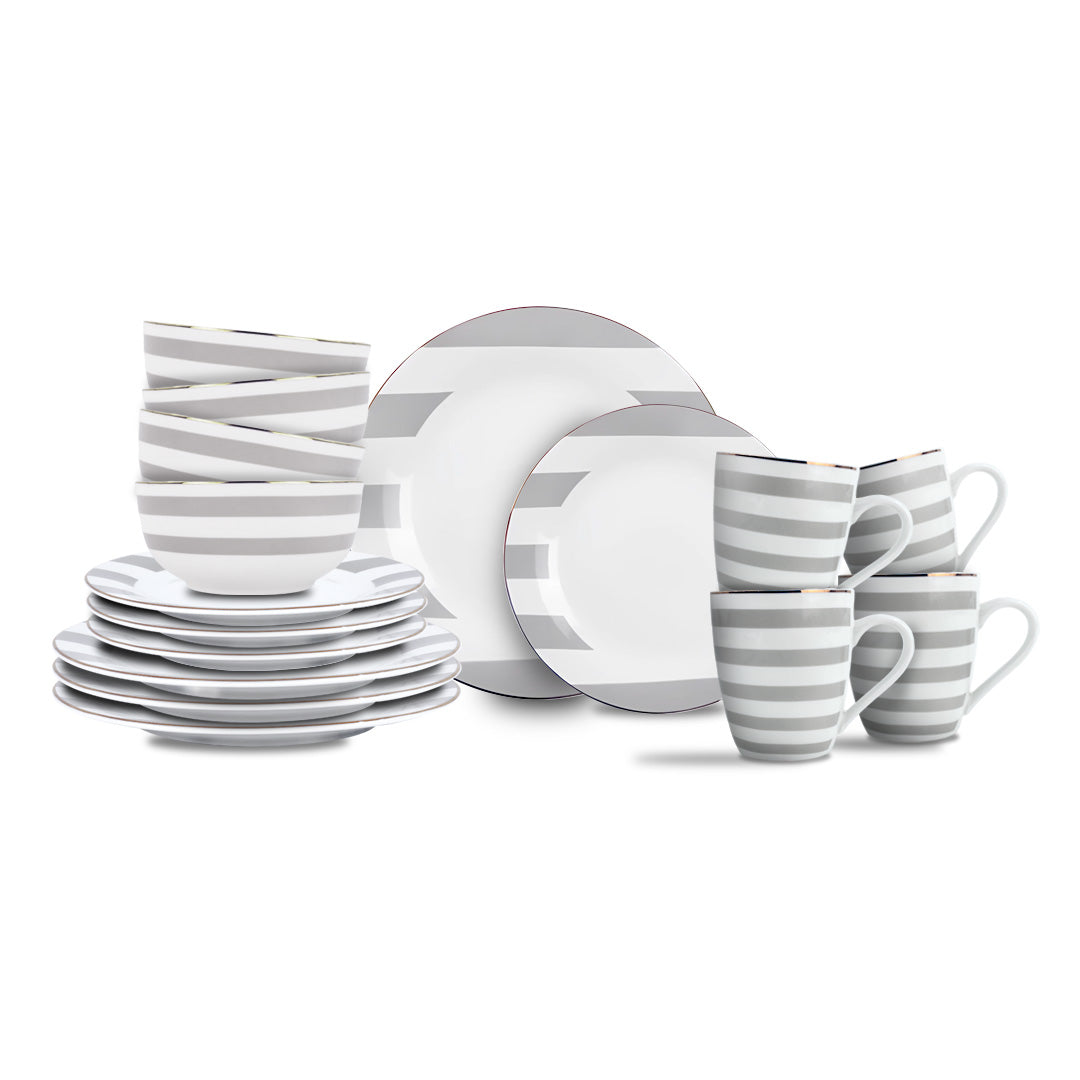 Vajilla Zéline para 4 Personas - Cerámica Gris/Blanca 16 piezas
