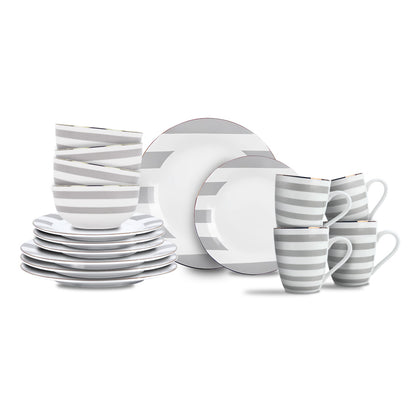 Vajilla Zéline para 4 Personas - Cerámica Gris/Blanca 16 piezas