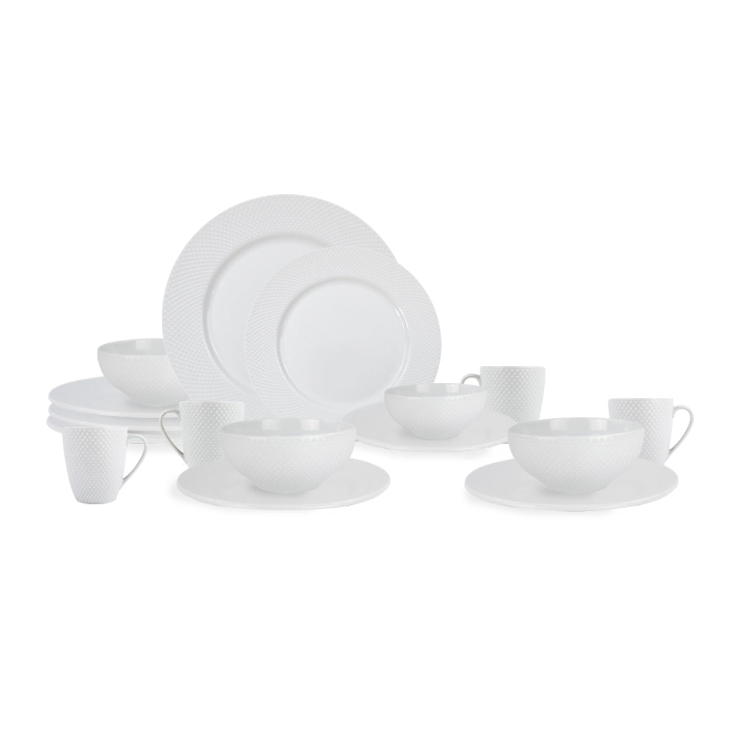 Vajilla Elise para 4 Personas - Cerámica Blanca 16 piezas