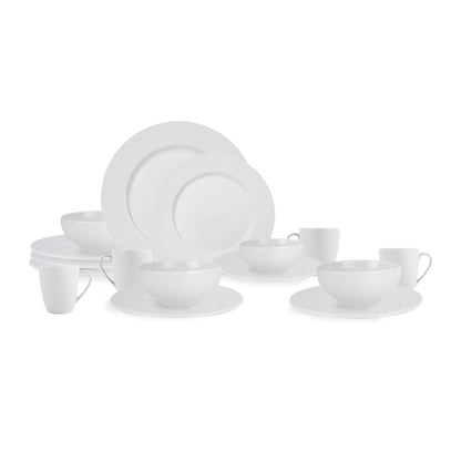 Vajilla Elise para 4 Personas - Cerámica Blanca 16 piezas