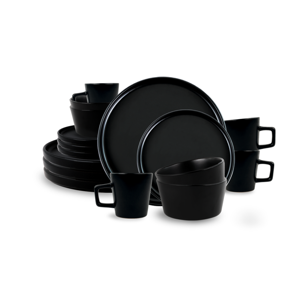 Vajilla SIGRID para 4 Personas - Cerámica Negra Mate 16 piezas