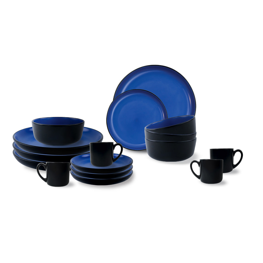 Vajilla NATTBLA para 6 Personas - Cerámica Negra/Azul 24 piezas