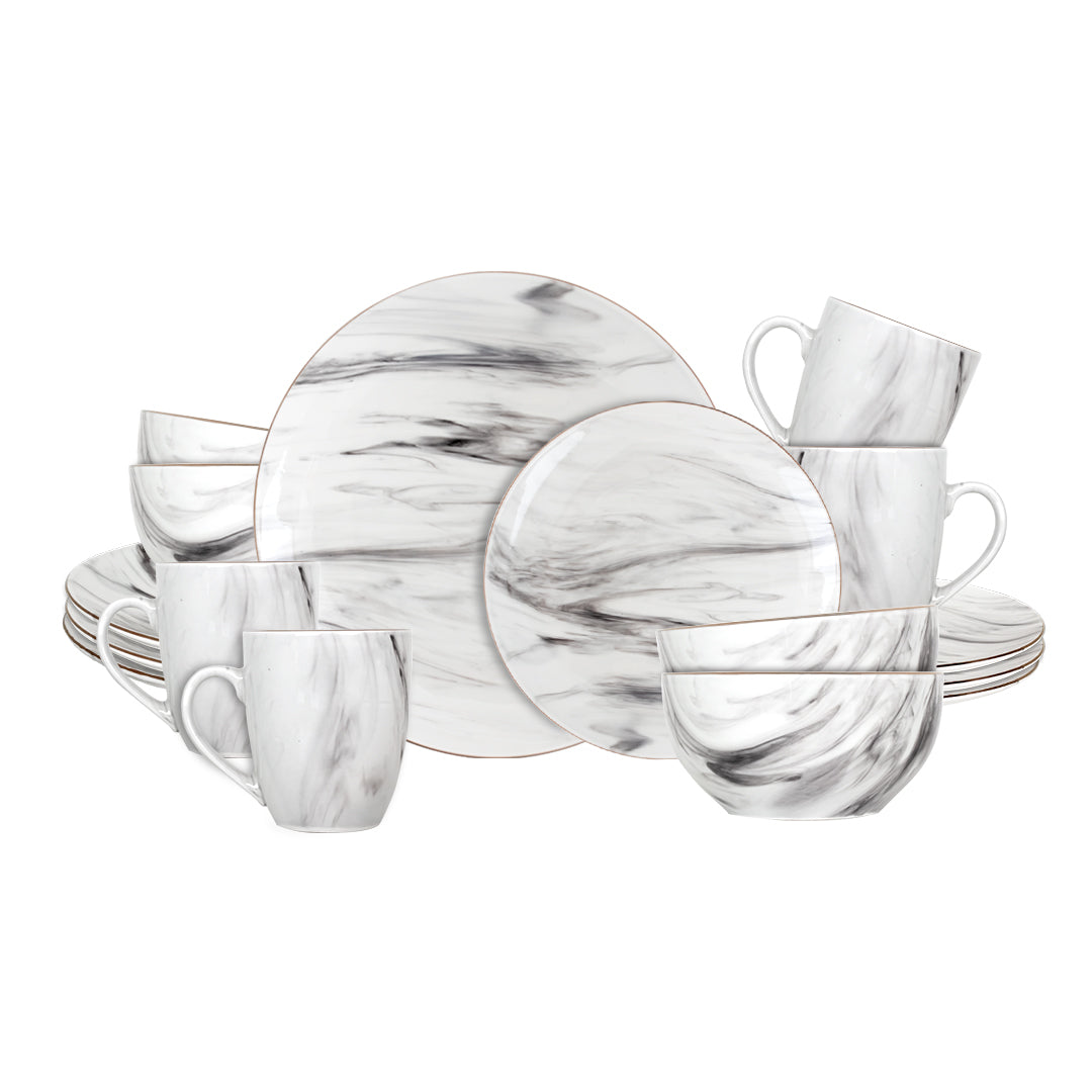 Vajilla MALA para 4 Personas - Cerámica Bco/Gris 16 piezas