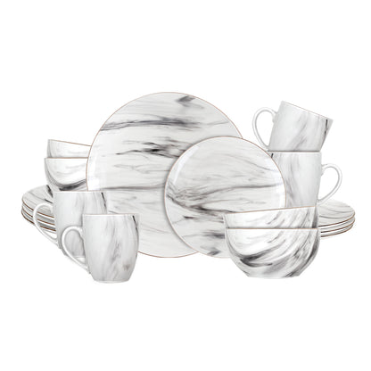 Vajilla MALA para 4 Personas - Cerámica Bco/Gris 16 piezas