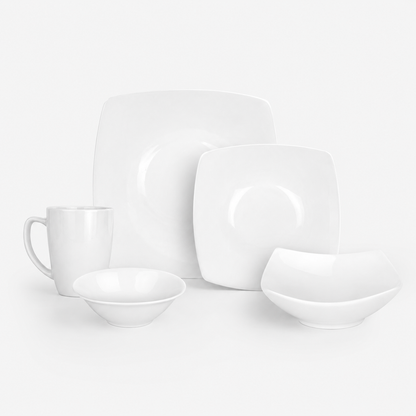 Vajilla KVADRAT Set Individual - Cerámica Blanca 5 piezas