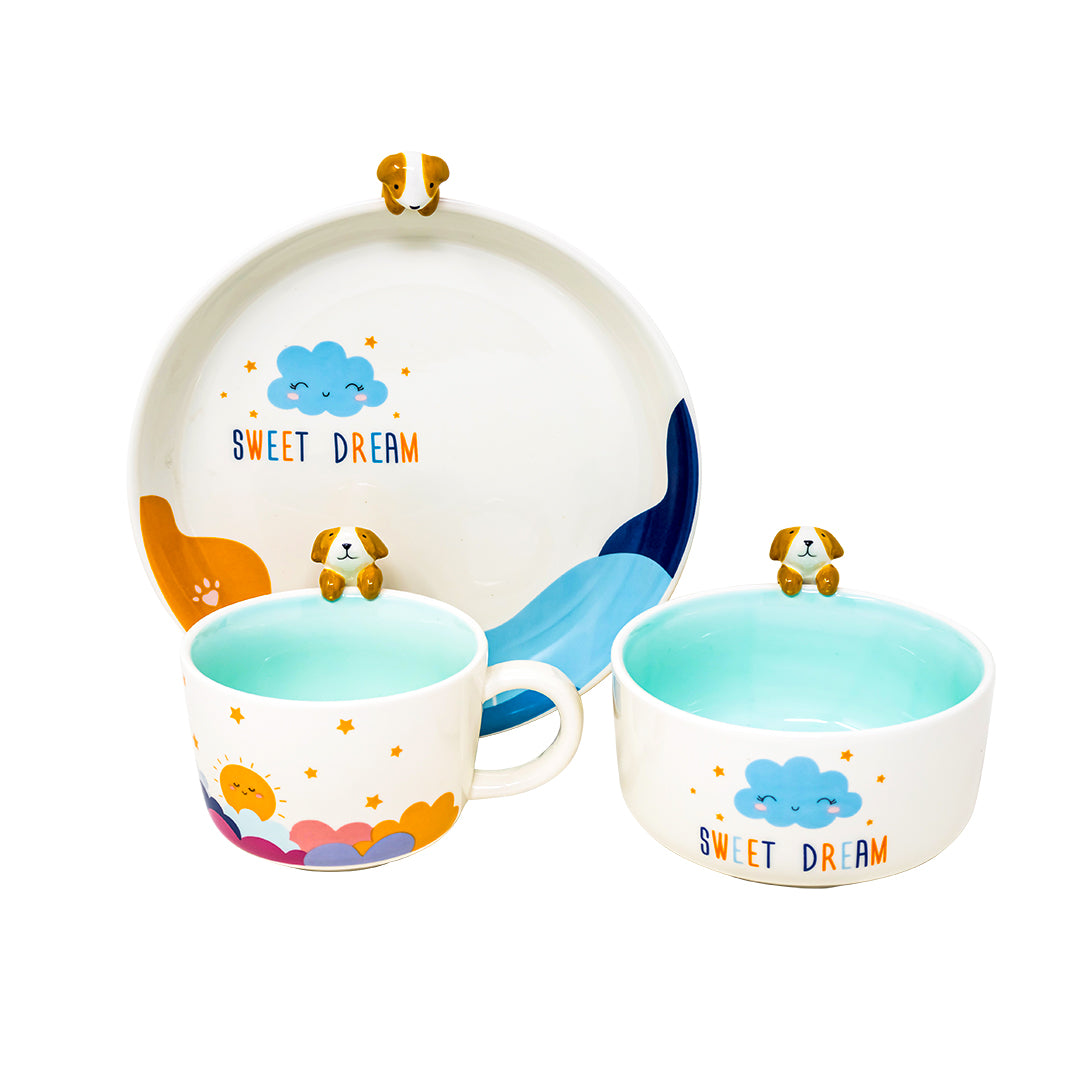 Vajilla Sweet Dream Blue Set Individual - Cerámica Multicolor 3 piezas