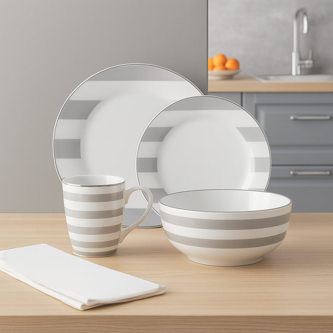 Vajilla Zéline para 6 Personas - Cerámica Gris/Blanca 24 piezas